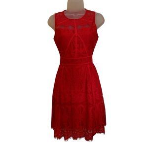 Lulu's Red Lace Sleeveless A-Line Dress
